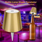 DUSKTEC Wireless Bottle Lamp Shade, RGB LED Wine Bottle Lamp with Stopper, 3 Color Stepless Dimming Rechargeable Touch Wine Bottle Lights for Any Liquor Bottle Bars Restaurants (Gold, 2PCS)