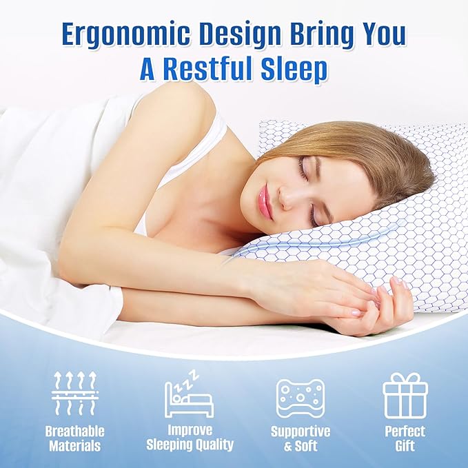 Shredded Foam Pillow for Sleeping, Cooling Bed Pillows Set of 2, Adjustable Pillows for Side, Back, Stomach Sleepers with Washable Pillowcase (Standard Size, Purple)