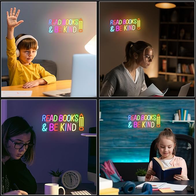 WLHOPE Read Books Be Kind Neon Sign Neon Signs for Wall Decor Dimmable Read Books Neon Lights LED Sign for Book Lovers Gifts Bedroom Bookstore Reading Room Library Study Room Decoration