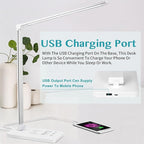 LED Desk Lamp with USB Charging Port, Dimmable Eye-Caring Table Lamps with Wireless Charger, 5 Brightness Levels & 5 Lighting Modes, Touch Control, Auto Timer