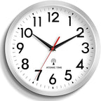 Atomic Wall Clock Analog 14 Inch Battery Operated Modern Decorative for Living Room Kitchen Office Bedroom Bathroom(Silver)