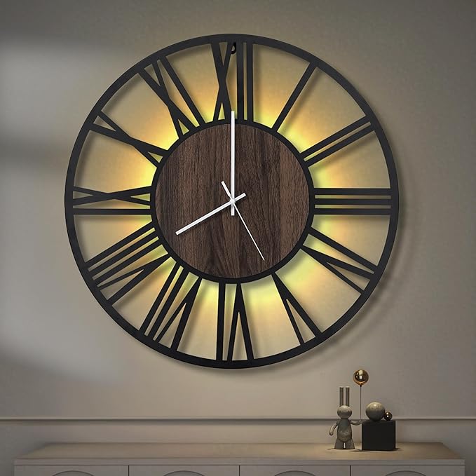 LEIKE Large Wall Clocks with Night Light Battery Operated,Silent Non Ticking,Rustic Modern Big Wood Clock for Living Room, Bedroom,Kitchen,Farmhouse,Office,Home Decor-20 Inch(Roman Numerals)