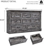 Farmhouse 8 Drawers Dresser for Bedroom, 61" Wide Large Dressers & Chests of Drawers w/Roman Column, Storage Dressers Organizer for Bedroom, Hallway, Living Room, Light Grey
