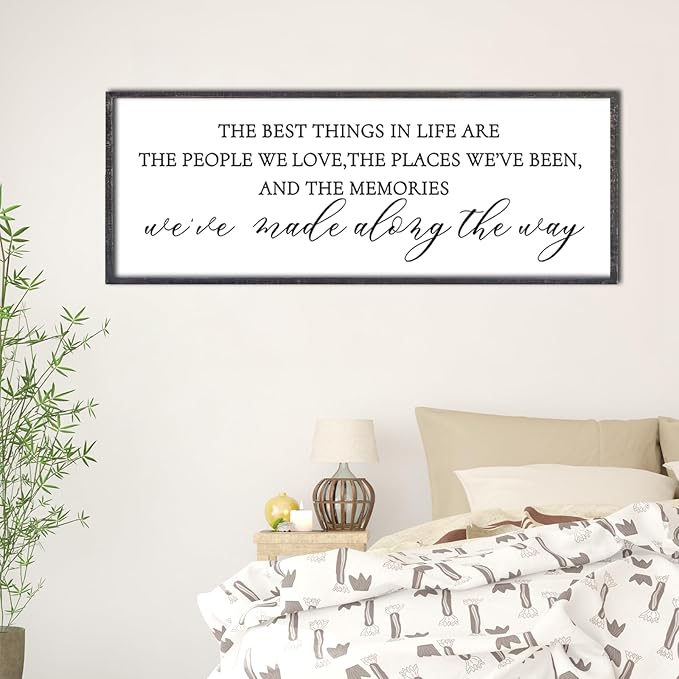The Best Things in Life Wall Decor Sign 40 x 15 Inch Memories Inspirational Quotes Wood Framed Family Entryway Living Room Home Wall Art for Farmhouse Bedroom Room (Black)