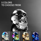 Crystal Halloween Skull Skeleton Decor with Gift Box, Glass Skull Gifts for Men Home Decorations, Art Glass Day of The Dead Skull Halloween Paperweights Collectibles (Black)