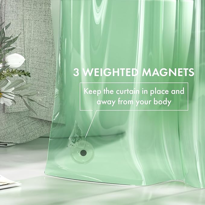 AmazerBath Shower Curtain Liner, 72x72 Transparent Mint Green Shower Liner, Lightweight Plastic Shower Curtain Liners, Waterproof Shower Liner for Bathroom with 3 Magnets and 12 Grommet Holes