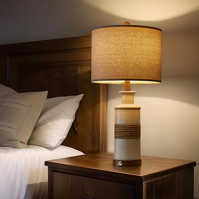 BOBOMOMO 24.5" USB A+C 3-Way Dimmable Touch Control Boho Table Lamp Set of 2 for Living Room Nightstand Beside Lamps for Bedroom(Include Two Bulbs)