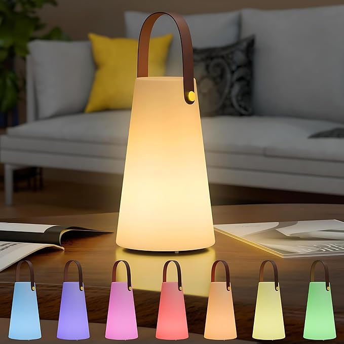 Outdoor Lanterns - Cordless Rechargeable Table Lamp, RGB LED Lights with Remote, IP44 Water-Resistant for Patio, Camping, Garden, Dining Room