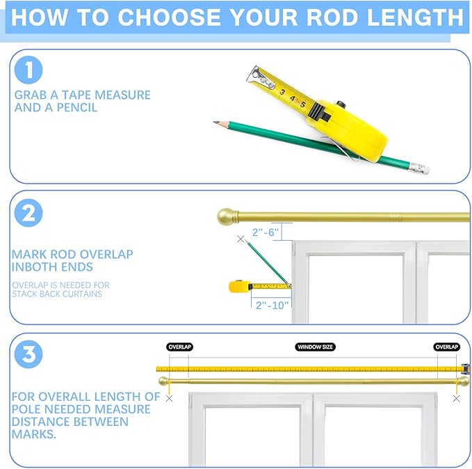 Curtain Rods for Windows 16 to 48 Inches, Curtain Rod Max Adjustable Length of 60 IN, 1" Diameter Drapery Rods Round Finials, Warm Gold, Pack of 1