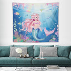 HZOHNAGO Mermaid Girls Tapestry Watercolor Mermaid Princess Pattern Printed Wall Tapestry Wall Hanging for Bedroom Living Room Dorm 60" W x 50" H