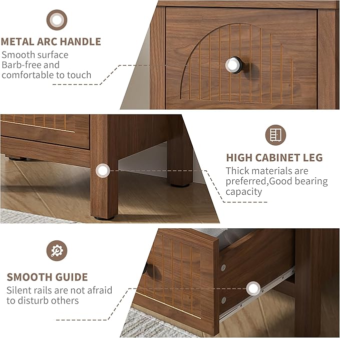 4 Drawer Dresser for Bedroom Set of 2, 36.81''Tall Modern Chest of Drawers with Fluted Panel, Wood Storage Dresser Organizer with Deep Drawers for Nursery Living Room Hallway (2, Walnut)