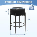 Counter Height Bar Stools, Set of 2, 24" Modern Backless Bar Stools, Ideal for Kitchen Counter, Kitchen Island, Boucle Sherpa Padded Cover, with Round Soft Seat and Foot Rest, Black