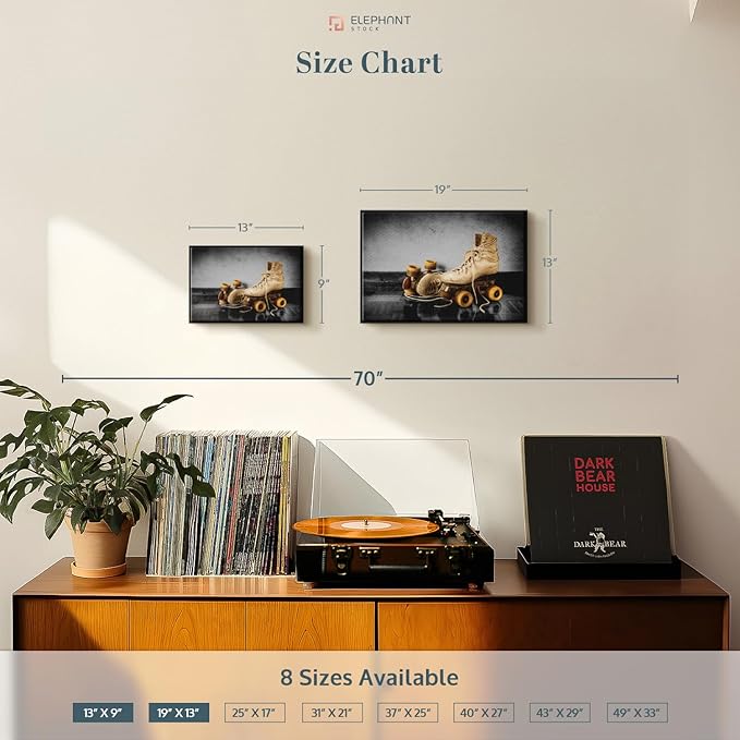 ElephantStock Vintage Skates Pop Wall Art - Horizontal Framed Canvas - 1-Piece Living Room Wall Decor - Sport Photography Canvas Print - Beige and Black Decor for Wall - 13" X 9"