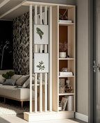 Wall Room Divider, Storage Cabinet Storage Display with Shelves, Modern Freestanding Wood Room Divider Screen, Wall Privacy Screens for Home Office Decorative (Beige+White,31.5" L x 9.5" W x 79.5" H)