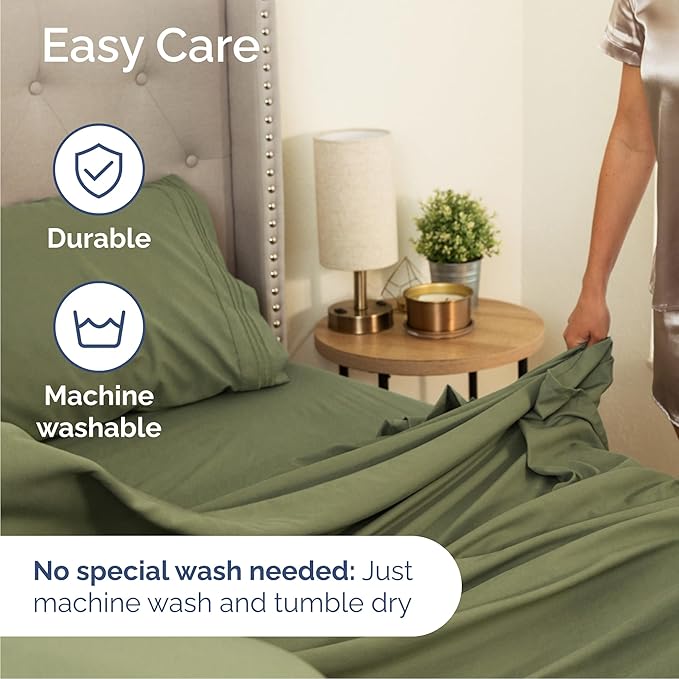 Queen Size 4 Piece Sheet Set - Comfy Breathable & Cooling Bed Sheets Set - Hotel Luxury Bedding for Women, Men, Kids, Teens, Boys & Girls - Deep Pockets, Soft and Wrinkle Free - Oeko-Tex - Sage Green