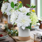 Fake Flower with Vase,White Silk Dahlia Artificial Flowers in Modern Ceramics Vase for Home Bathroom Office Desk Party Centerpiece Coffee Table Decor