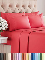 Queen Sheets Set 6 Piece - Bed Sheets Queen Size - Soft Hotel Luxury Bedding - Cooling, Comfy & Breathable - 1 Flat & 1 Fitted & 4 Pillowcases with Deep Pockets - Wrinkle Resistant & Fade Free - Red