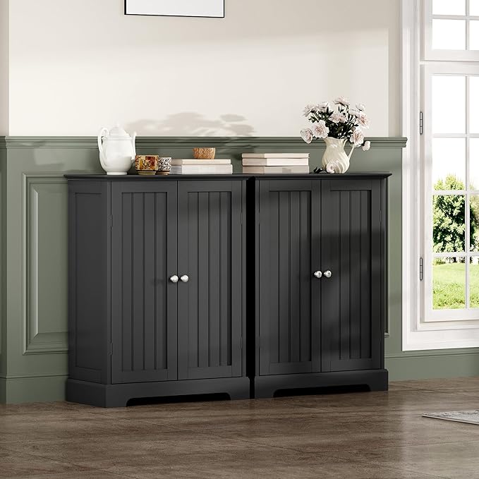 ChooChoo Bathroom Floor Cabinet, Modern Bathroom Storage Cabinet with 2 Doors and Adjustable Shelves, Freestanding Cupboard for Living Room, Black