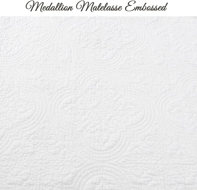 Cozy Line Home Fashions Pure Cotton Bedding Quilt Set (Blantyre - White, Oversized King - 3 Piece)