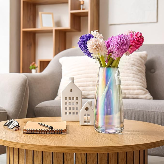 Thenshop 10 Pcs Glass Flower Vases for Centerpieces 8.4" Tall Modern Style Vase Bulk for Bouquet for Home Wedding Party Table Decor House Gifts(Iridescent)