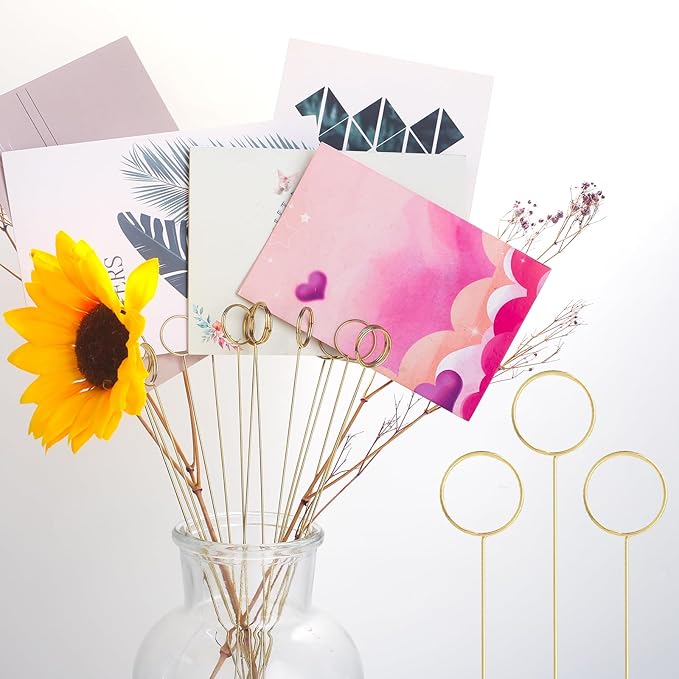 Picture Holders for Centerpieces,40Pcs Gift Card Holder Picks,Metal Photo Holders for Centerpieces,Sticks for Flower Bouquet Wedding Party Birthday (Round Shaped)
