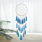 Artilady Macrame Dream Catchers for Bedroom - Tassel Wall Hanging Handmade Dreamcatchers Home Decor with Tassel Feather Ornament Craft Blessing Gift (Blue)