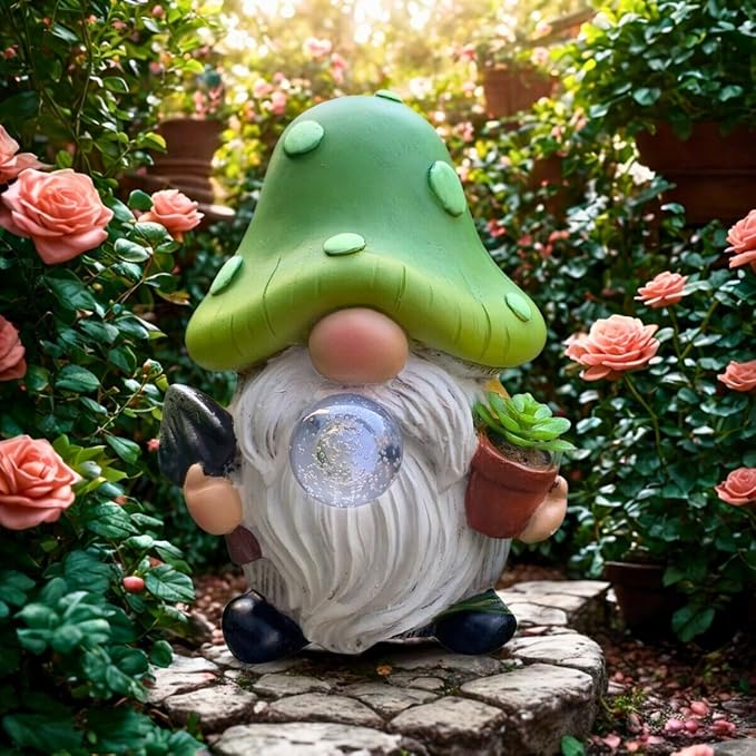 Solar Mushroom Gnomes Garden Statues Outdoor Decor with Night Glow,Cute Fairy Garden Statues for Yard,Pathway,Lawn Art Ornamen,Spring,Easter,Birthday Christmas Women Mom Gift Idea