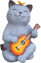 Cat Garden Statue Outdoor Decor, Cat Sculpture with Guitar and Butterfly for Yard Lawn Patio Balcony, Birthday Housewarming Gifts for Mom, Grandma, Women, 8.8 inch, Resin