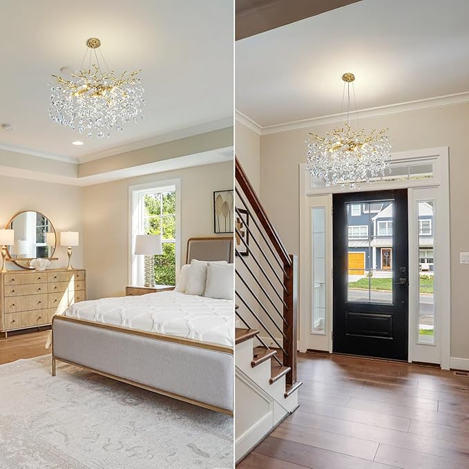 Modern Crystal Chandelier, 30" Chandeliers for Dining Room,Gold K9 Crystal Tree Branches Crystal Chandelier,10-Light Living Room Chandeliers, Fo Entryway,Foyer,Bedrooms
