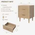 Alohappy Nightstands Set of 2, Bedside Table for Bedroom, End Table with 2 Drawers, Mid Century Modern Bed Side Table with Storage Vintage Wood Accent Table for Living Room, Oak 2pcs