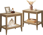 SICOTAS Rattan Nightstands Set of 2 Bedside Table - Boho Narrow End Table Living Room Set of 2 Side Table with Rattan Storage Shelves for Small Space