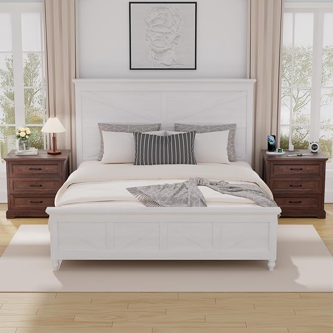 HOMMPA 24'' Farmhouse Nightstand with Charging Station, Bedside Tables with Storage, Side Table with USB Port, 3 Drawers End Table Dresser, Wood Night Stand for Bedroom, Living Room, Maroon Brown