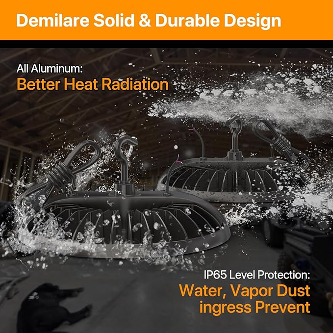 250W LED High Bay Lights - 4 Pack UFO High Bay Lights 37500 LM, 5000K Daylight, 0-10V Dimmable, IP65 Waterproof for Garage, Warehouse, Pole Barn, ETL Listed