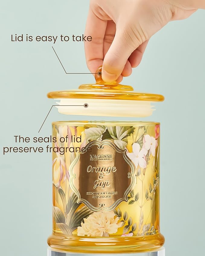 M&SENSE Orange Goji Scented Candle for Home, Plant-Based Soy Candles Non Toxic, Fresh Citrus Fragrant Air Purifying Relaxing Aromatherapy, 2 Wick 12.7oz Large Jar Candle 75H Long Lasting, Father Gift