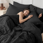 JOLLYVOGUE Oversized Queen Comforter Set, Ultra-Soft Bed in a Bag Oversized Queen Size 7 Pieces, Oeko-TEX Certified Bedding Set with Down Alternative Comforter, Sheets, Pillowcases & Shams, Black