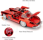 1/24 300SL Diecast Car Model Toy, Collectible 300SL Vintage Car with Sound and Light, Zinc Alloy Pull Back Toy Vehicle for Adult Boys Girls (Red)