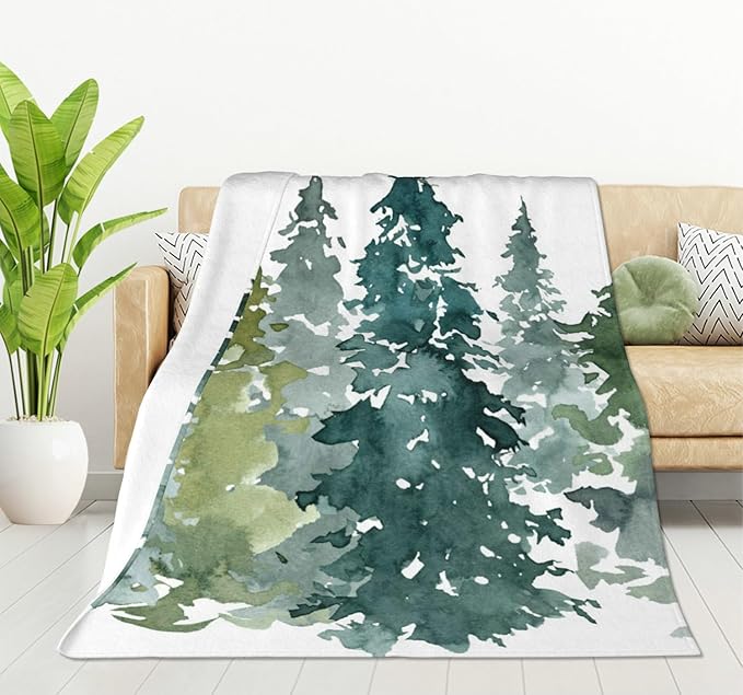 HGOD DESIGNS Watercolor Grey Fir Trees Forest Blanket,Coniferous Tree Decor Blankets Soft Warm Throw for Women Birthday, Home Living Room Decoration 40"x50"