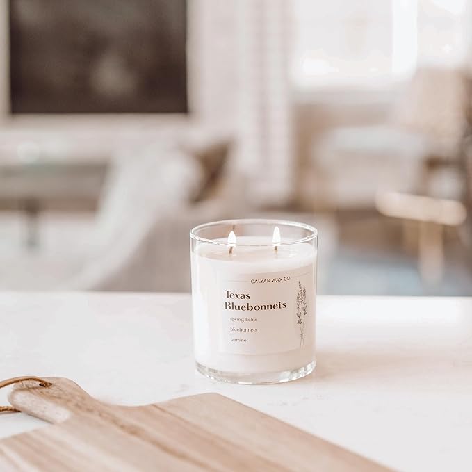 Calyan Wax Co. 2 Wick Candle, Texas Bluebonnets Scented Candle, 37 Hour Burn Time, Aromatherapy Soy Candles, Non Toxic & Vegan Soy Wax, Glass Tumbler Scented Candles, 12.5oz