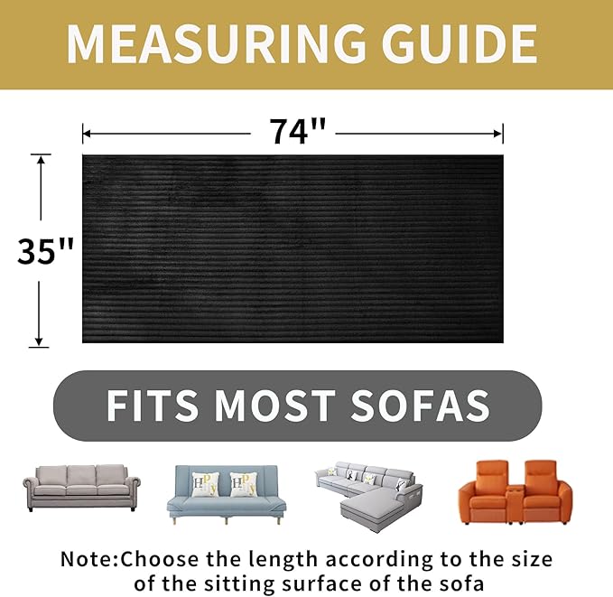 HAOMAIJIA Waterproof Couch Cover for Dogs Washable,Faux Fur Pet Couch Covers for Sofa,Soft Dog Bed Cover Non-Slip Couch Covers for 3 Cushion Couch Sofa Pet Friendly (Black, 35" x 74" 1 Pack)