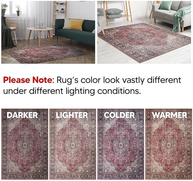 Keen Home Design 5x7 Rug - Machine Washable Area Rug with Non-Slip Backing, Ideal for Living Room, Dining Room, Bedroom - Vintage, Easy Clean, Durable, Low Pile Rug - (5' x 7')