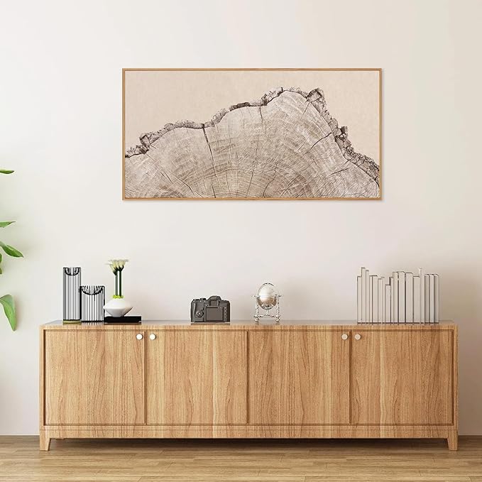 SIGNINART Large Tree Ring Framed Canvas Wall Art, Rustic Beige Wooden Wall Decor, Neutral Nature Wood Stump Artwork, Modern Art Prints for Bedroom Living Room Office 20"x40"