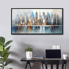 DUNHUANG ART Modern New York City Skyline Wall Art - Large Framed Abstract Canvas Painting for Home & Office Decor - Vibrant NYC Cityscape Picture - 30"x60"