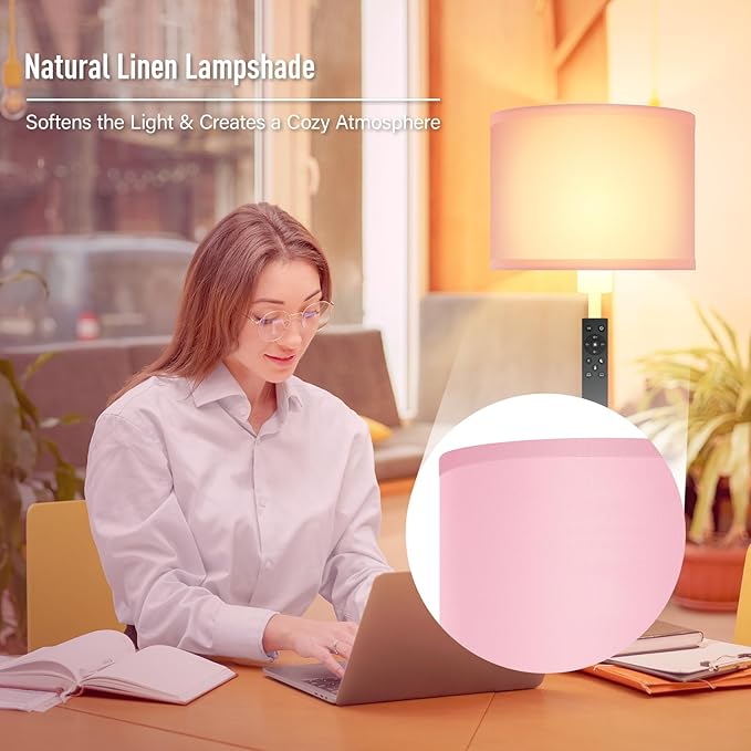 Floor Lamps for Living Room, Stepless Dimmable Floor Lamp with Remote, 2700K-6500K Colors Temperature & Brightness Adjustable,10W/1200LM LED Pink Floor Lamp, Modern Standing Lamp for Girls Bedroom