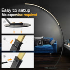 Modern LED Arc Floor Lamp Dimmable,Black Gold Arched Floor Lamp Standing Lamp with Remote for Living Room Bedroom Office Corner
