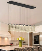 Rectangular Chandeliers 26-Lights Long Light for Entryway LED Dimmable Chandeliers Lighting Fixture Flat Sloped High Ceiling Pendant Lights Crystal for Living Room Foyer Hallway Staircase Black