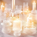 12 Pcs Glass Candlestick Holders Taper Candle Holders for Table Centerpieces, Wedding Decor and Dinner Party, Clear