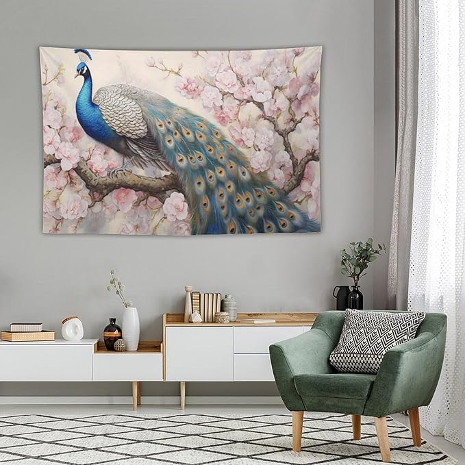 Peacock Tapestry Peacock Tapestries Fabric Wall Hanging Aesthetic Space Garden Indoor Outdoor Wall Art Tablecloth Bedspread Decoration for Bedroom Dormitory Living Room Home Decor 60"x90"