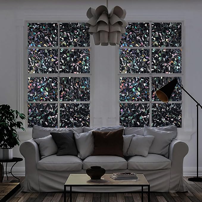 LEMON CLOUD Window Privacy Film Total Blackout Decorative Window Film, Static Cling Darkening Frosted Glass Covering 100% Opaque Removable for High Privacy, Black Half Moon Anti-UV(35.4 x 118.1 Inch)
