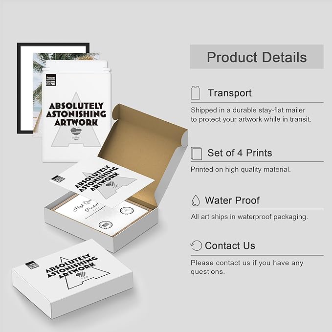 SIGNWIN Framed White Beach Shore Tropical Palm Tree Island Wall Art, Set of 4 Landscape Colorful Wall Decor Prints, Nature Wilderness Wall Décor for Living Room, Bedroom - 12"x16" Black