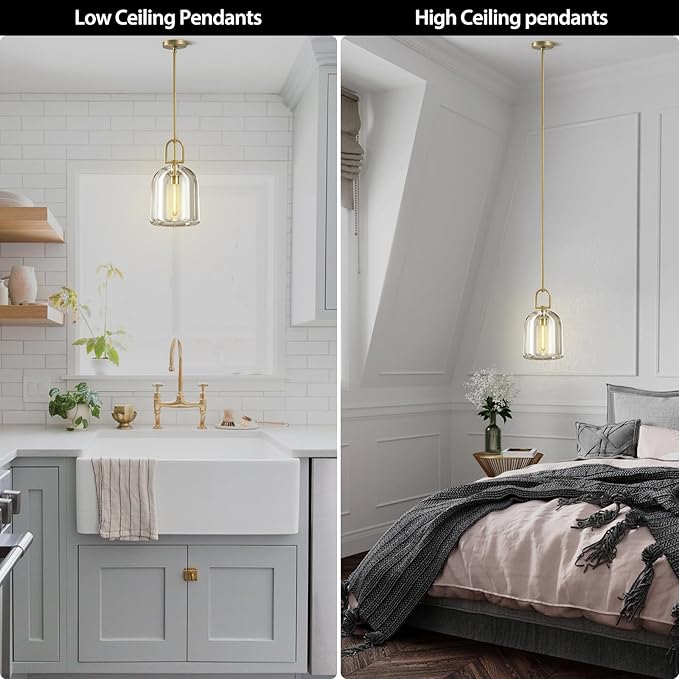 Crystal Brass Pendant Light Fixtures, Modern 8inch Pendant Lights Kitchen Island, Island Lights for Kitchen,Crystal and Gold Pendant Light, Indoor Pendant Lighting,E12 Bulb Included